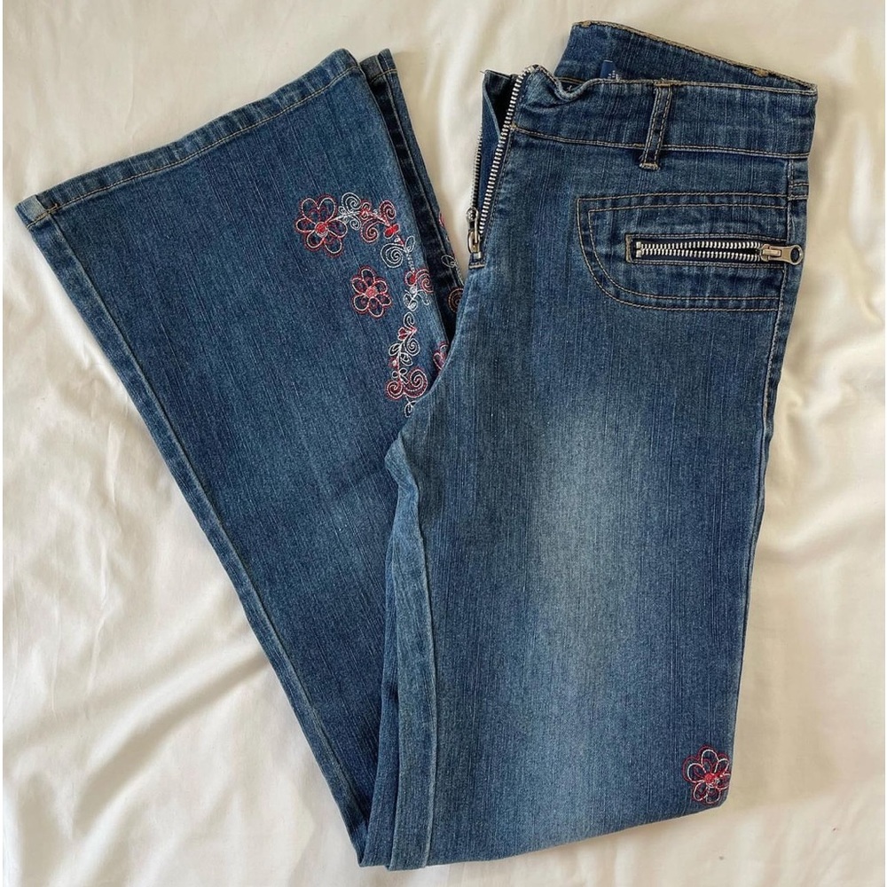 vintage ponytail embroidered flare jeans